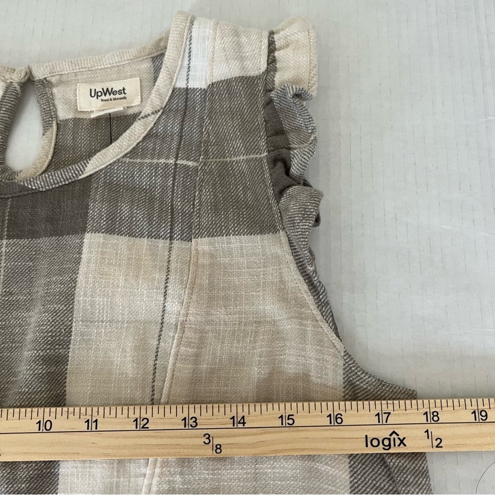 UpWest Plaid Flannel Babydoll Mini Dress Flutter Sleeve Beige Gray NWT Size M - Picture 14 of 15